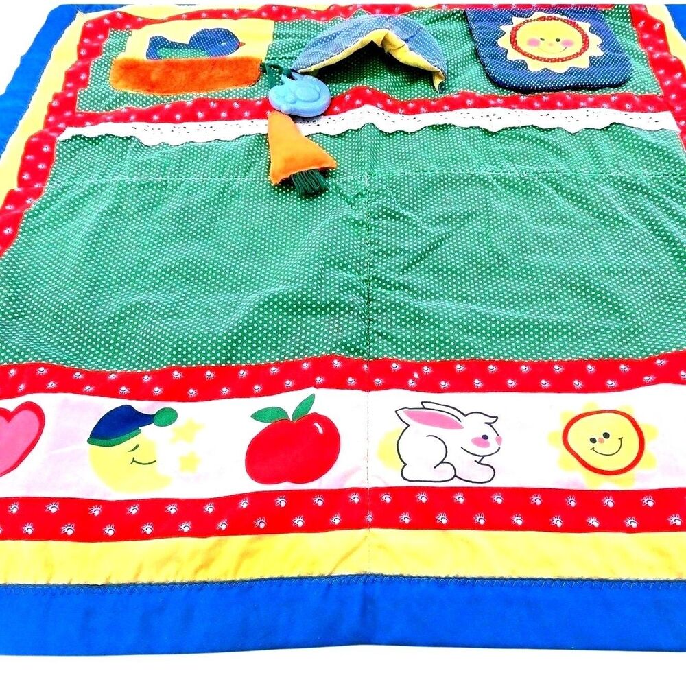 VTG 1985 Playskool Fold N Go Baby Activity Quilt 30" Play Mat Mirror Sun Moon